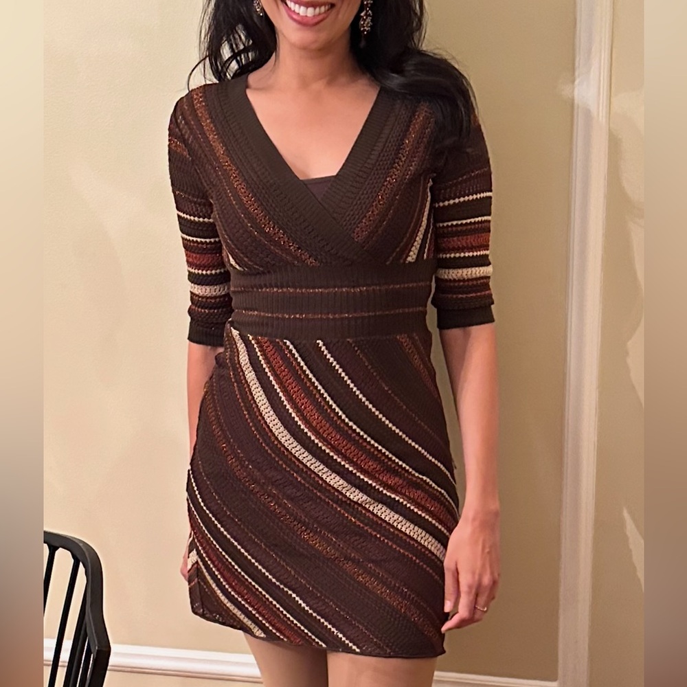 Missoni dress size small brown knitted look lined 3/4 sleeve